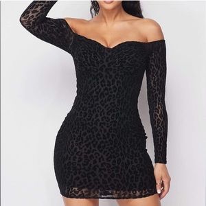 Windsor off the shoulder black leopard print dress